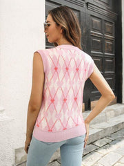 Geometric V-Neck Sweater Vest - Trendsi