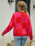 Plaid V-Neck Dropped Shoulder Cardigan - Trendsi