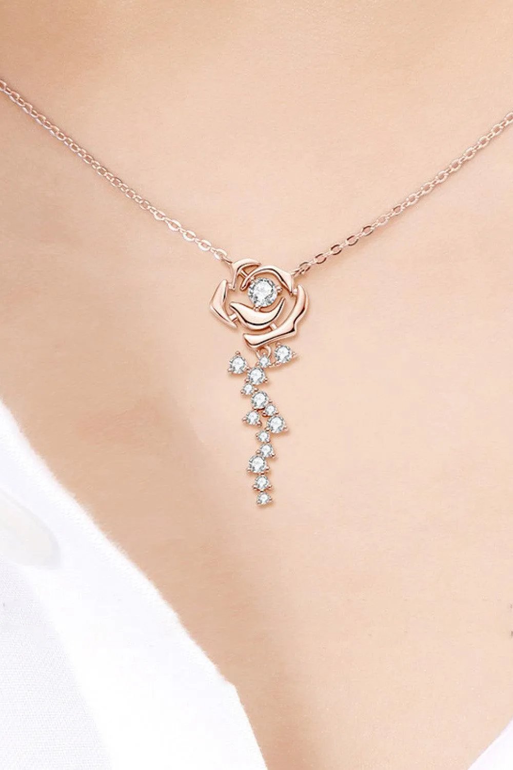 925 Sterling Silver 18K Rose Gold-Plated Pendant Necklace - Trendsi