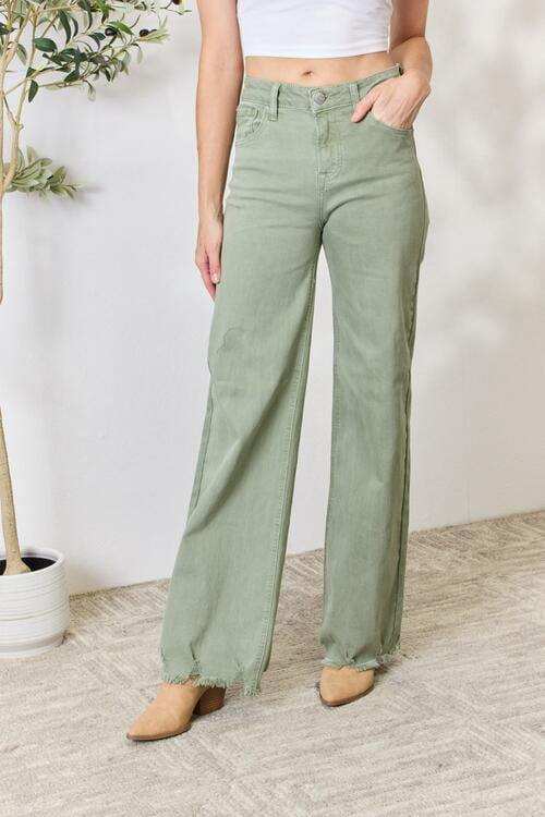 RISEN Full Size Raw Hem Wide-Leg Jeans - Trendsi - Flyclothing LLC
