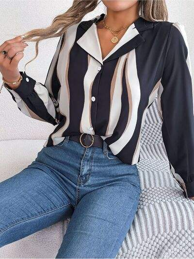 Printed Button Up Long Sleeve Shirt - Trendsi - Flyclothing LLC