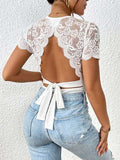 Lace Backless Round Neck Bodysuit - Trendsi - Flyclothing LLC