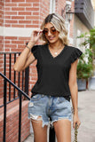 Eyelet Flutter Sleeve Scalloped V-Neck Top - Trendsi - Flyclothing LLC