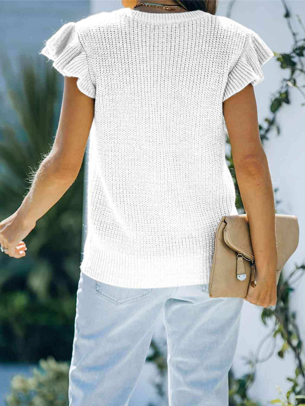 Round Neck Cap Sleeve Sweater - Trendsi - Flyclothing LLC