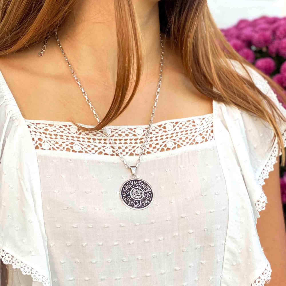 Alpaca Silver Aztec Face Pendant with Chain - Artisana - Flyclothing LLC