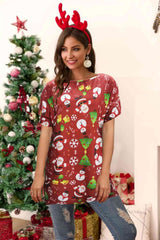 Christmas Round Neck Short Sleeve T-Shirt - Trendsi - Flyclothing LLC