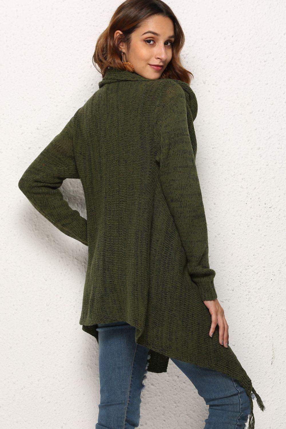 One-Button Tassel Tie Asymmetrical Hem Cardigan - Trendsi - Flyclothing LLC