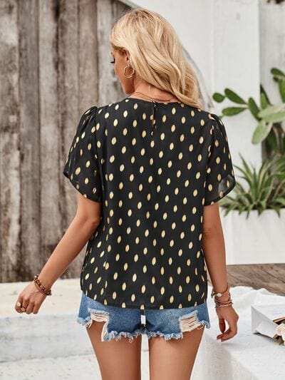 Printed Round Neck Petal Sleeve Blouse - Trendsi - Flyclothing LLC