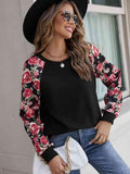 Floral Raglan Sleeve Round Neck Sweatshirt - Trendsi