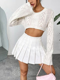 Openwork Round Neck Knit Top - Trendsi