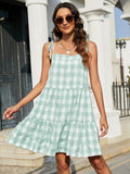 Plaid Tie-Shoulder Sleeveless Tiered Dress - Trendsi