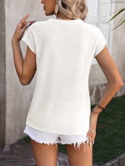 Rolled Cap Sleeve Round Neck Sweater Vest - Trendsi - Flyclothing LLC