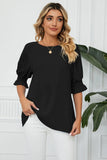 Pleated Flounce Sleeve Keyhole Blouse - Trendsi