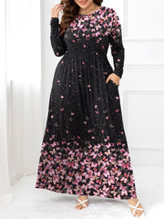 Plus Size Round Neck Maxi Dress with Pockets - Trendsi