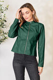 Mock Neck Zip Up Jacket - Trendsi