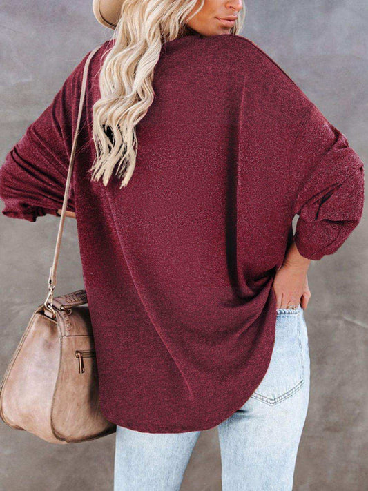 Buttoned Drop Shoulder Top - Trendsi - Flyclothing LLC