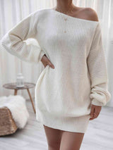 Rib-Knit Mini Sweater Dress - Trendsi - Flyclothing LLC