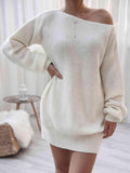 Rib-Knit Mini Sweater Dress - Trendsi