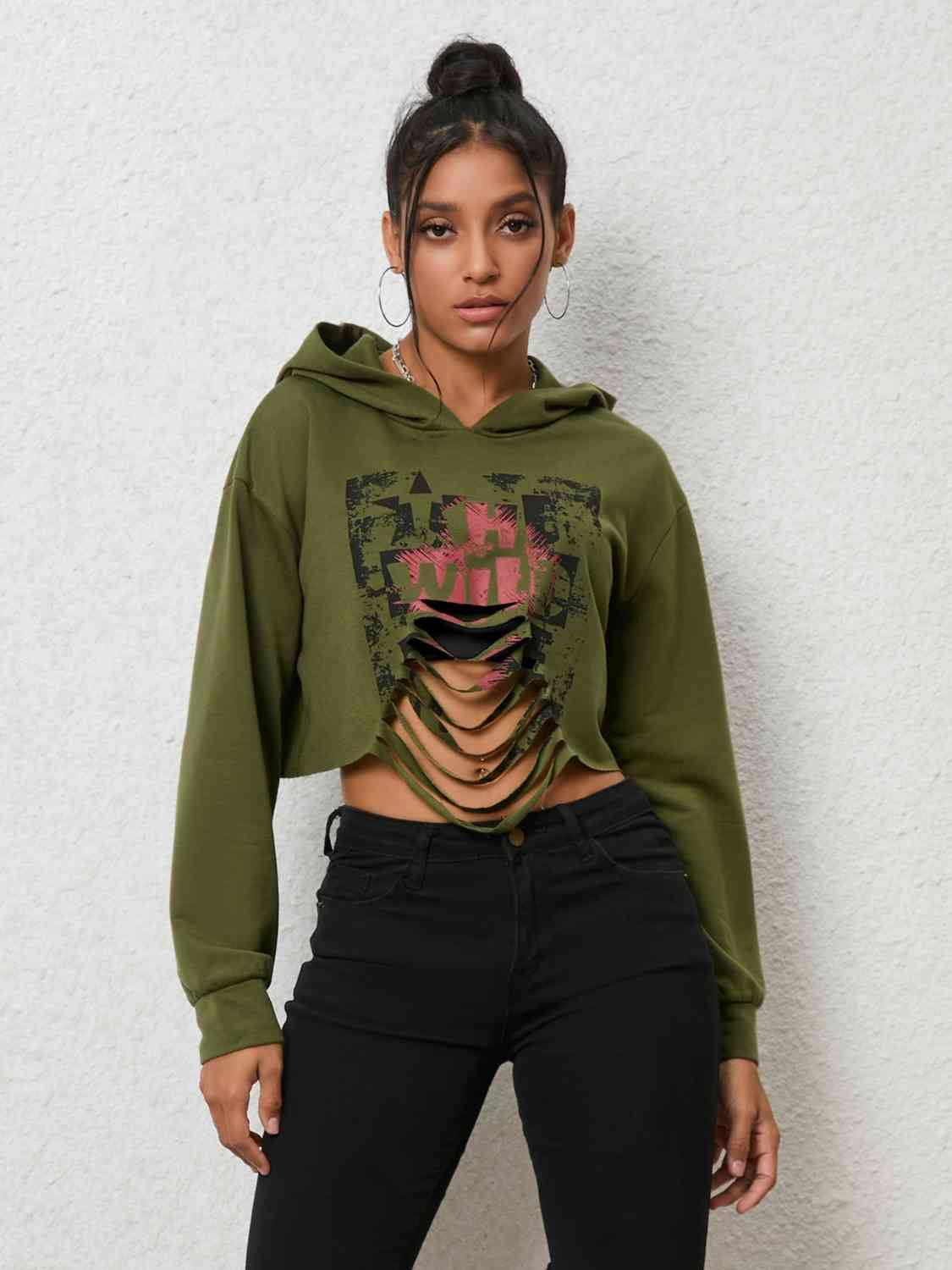 Cutout Long Sleeve Hoodie - Trendsi