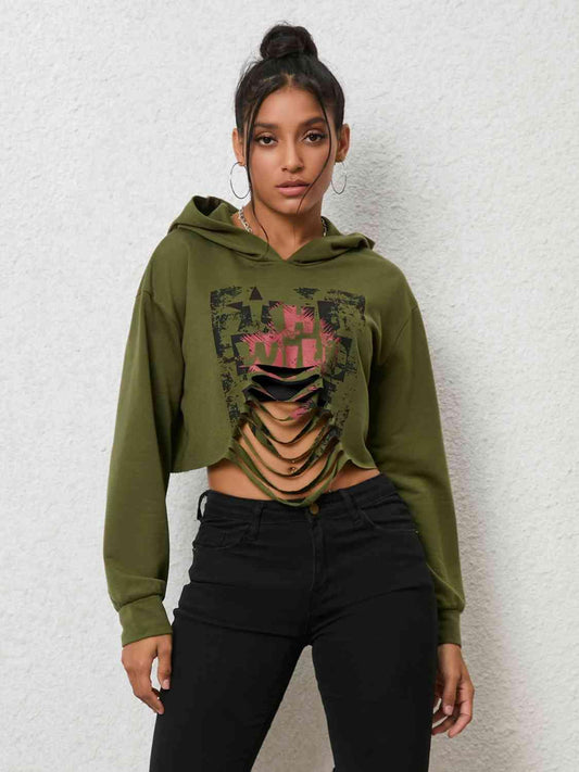 Cutout Long Sleeve Hoodie - Trendsi