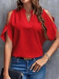 Notched Cold Shoulder Blouse - Trendsi - Flyclothing LLC