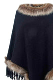 Faux Fur Trim Fringed Poncho - Trendsi - Flyclothing LLC