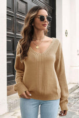 Ribbed Scoop Neck Long Sleeve Pullover Sweater - Trendsi