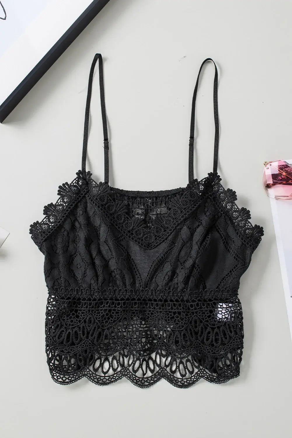 V-Neck Lace Cropped Cami - Trendsi - Flyclothing LLC