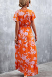Floral Buttoned Drawstring Waist Tiered Dress - Trendsi