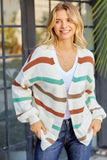 Striped Open Front Dropped Shoulder Cardigan - Trendsi - Flyclothing LLC