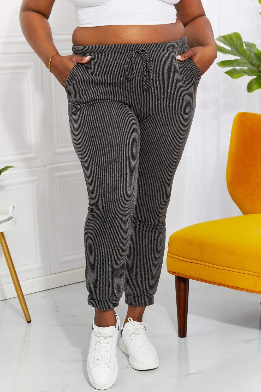 Blumin Apparel Full Size Easy Living Ribbed Joggers - Trendsi - Flyclothing LLC
