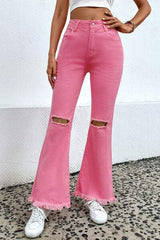 Distressed Raw Hem Bootcut Jeans - Trendsi - Flyclothing LLC
