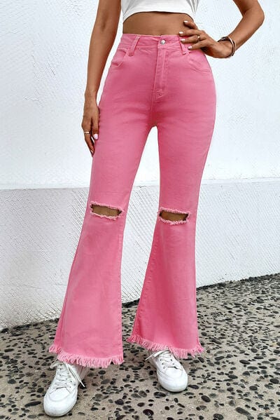 Distressed Raw Hem Bootcut Jeans - Trendsi