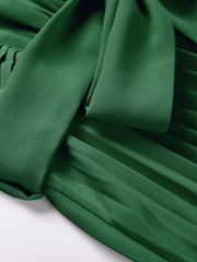 Tied Surplice Cap Sleeve Pleated Dress - Flyclothing LLC