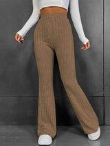 Ribbed High Waist Bootcut Pants - Trendsi - Flyclothing LLC