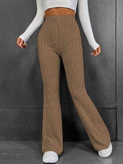 Ribbed High Waist Bootcut Pants - Trendsi - Flyclothing LLC