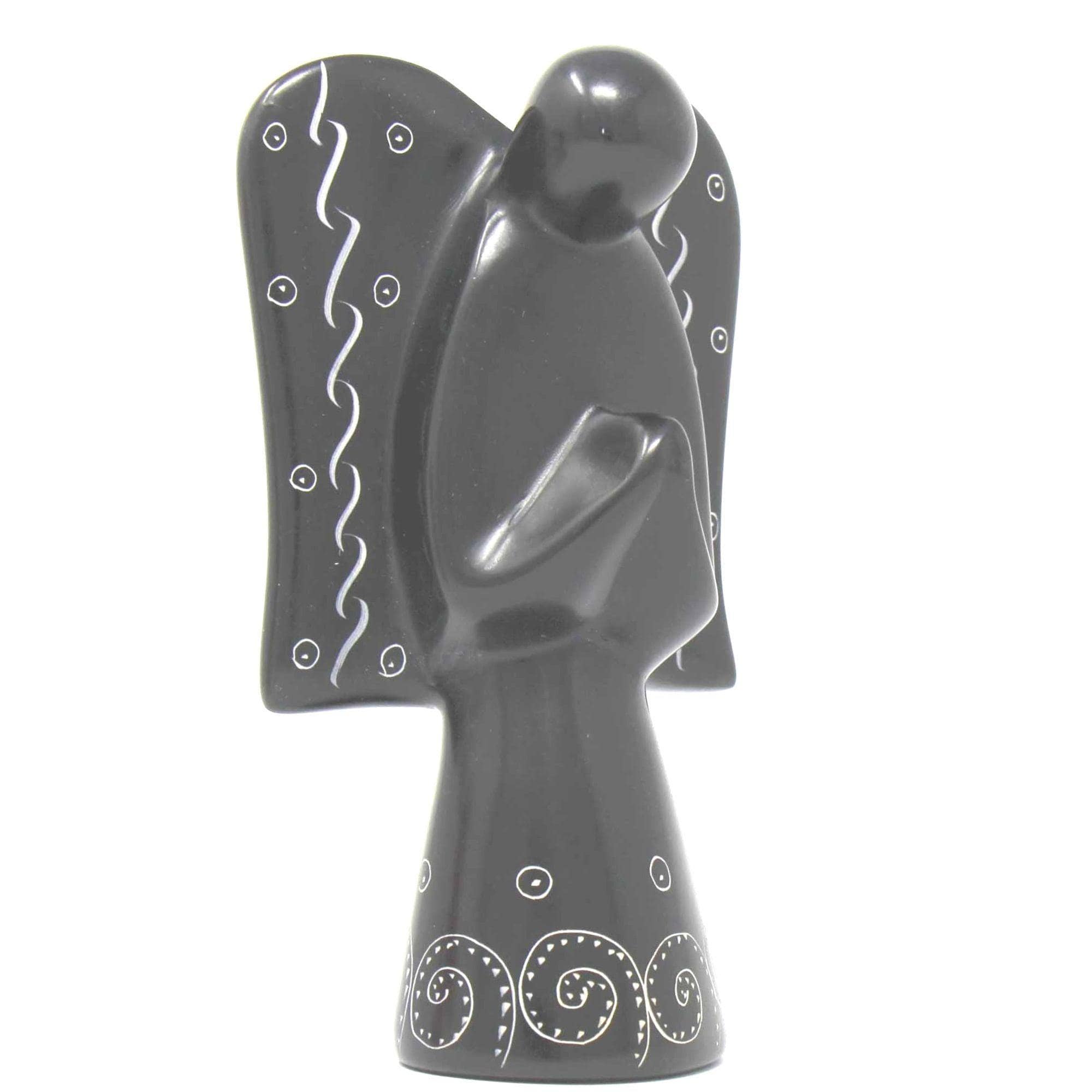 Soapstone Angel Sculpture - Black Finish with Etch Design - Flyclothing LLC