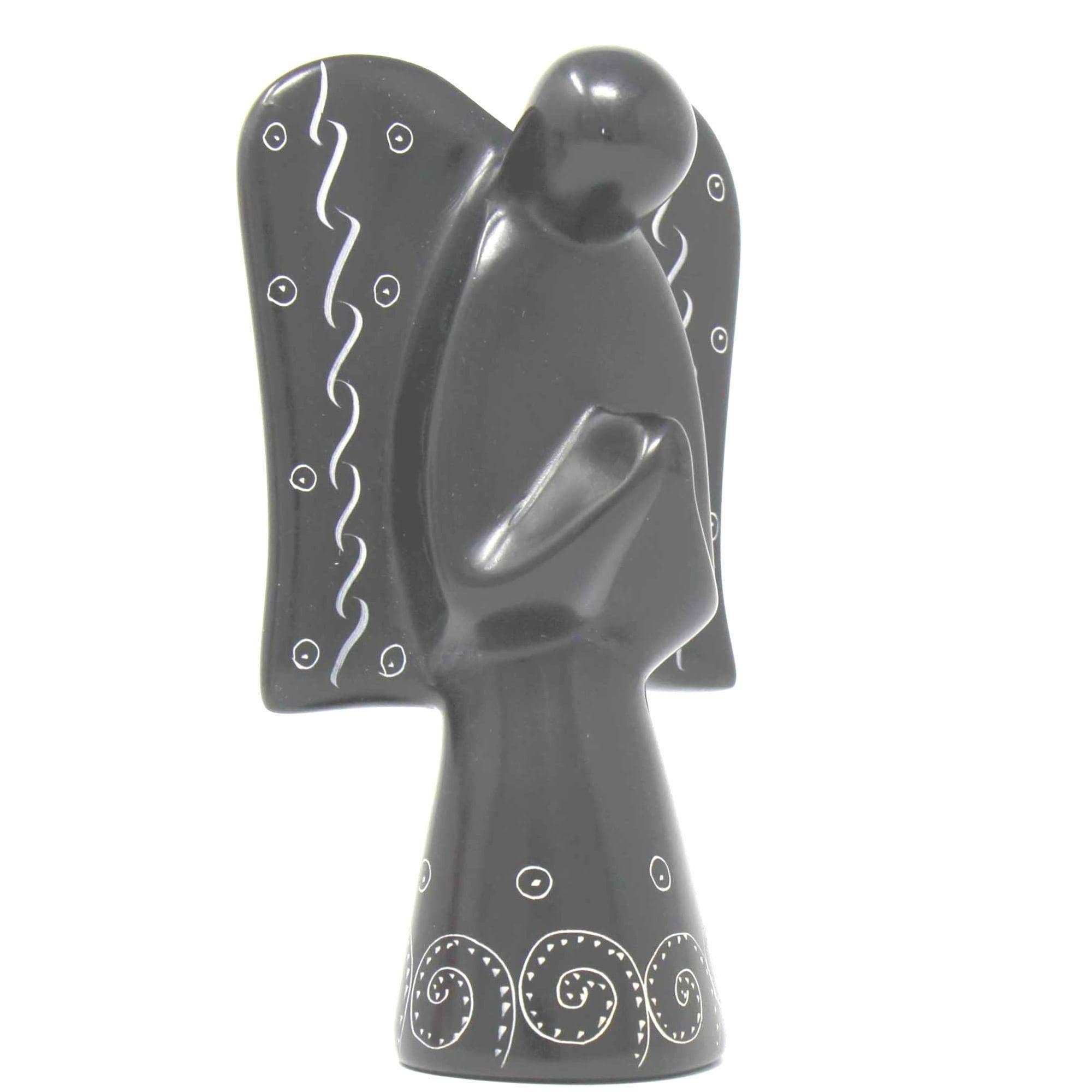 Soapstone Angel Sculpture - Black Finish with Etch Design - SMOLArt - Flyclothing LLC