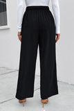 High Waist Ruched Tie Front Wide Leg Pants - Trendsi