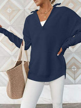 Half Zip Long Sleeve Knit Top - Trendsi - Flyclothing LLC