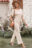 Full Size Tie Waist Straight Leg Jumpsuit - Trendsi - Flyclothing LLC