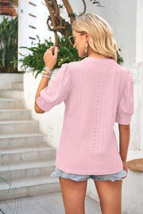 Openwork Round Neck Short Sleeve Blouse - Trendsi - Flyclothing LLC