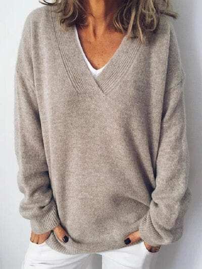 V-Neck Dropped Shoulder Sweater - Trendsi - Flyclothing LLC