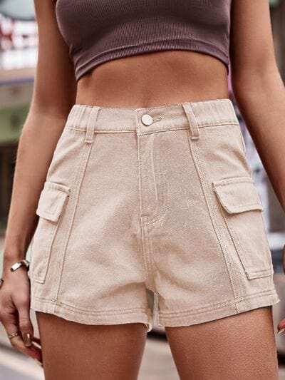 High Waist Denim Shorts with Pockets - Trendsi - Flyclothing LLC