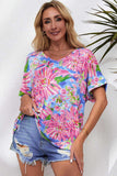 Floral V-Neck Short Sleeve Blouse - Trendsi - Flyclothing LLC