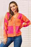 Woven Right Checkered V-Neck Dropped Shoulder Cardigan - Trendsi - Flyclothing LLC