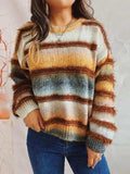 Striped Round Neck Long Sleeve Sweater - Trendsi - Flyclothing LLC