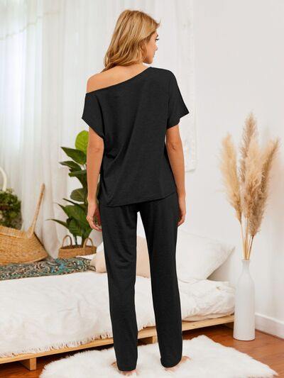Round Neck Top and Pants Lounge Set - Trendsi