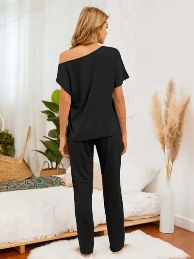 Round Neck Top and Pants Lounge Set - Trendsi - Flyclothing LLC