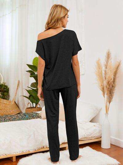 Round Neck Top and Pants Lounge Set - Trendsi - Flyclothing LLC